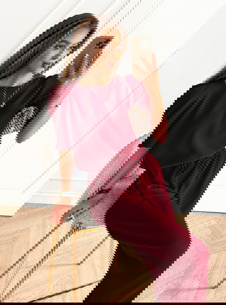 Bordowy komplet bluzka i szerokie...