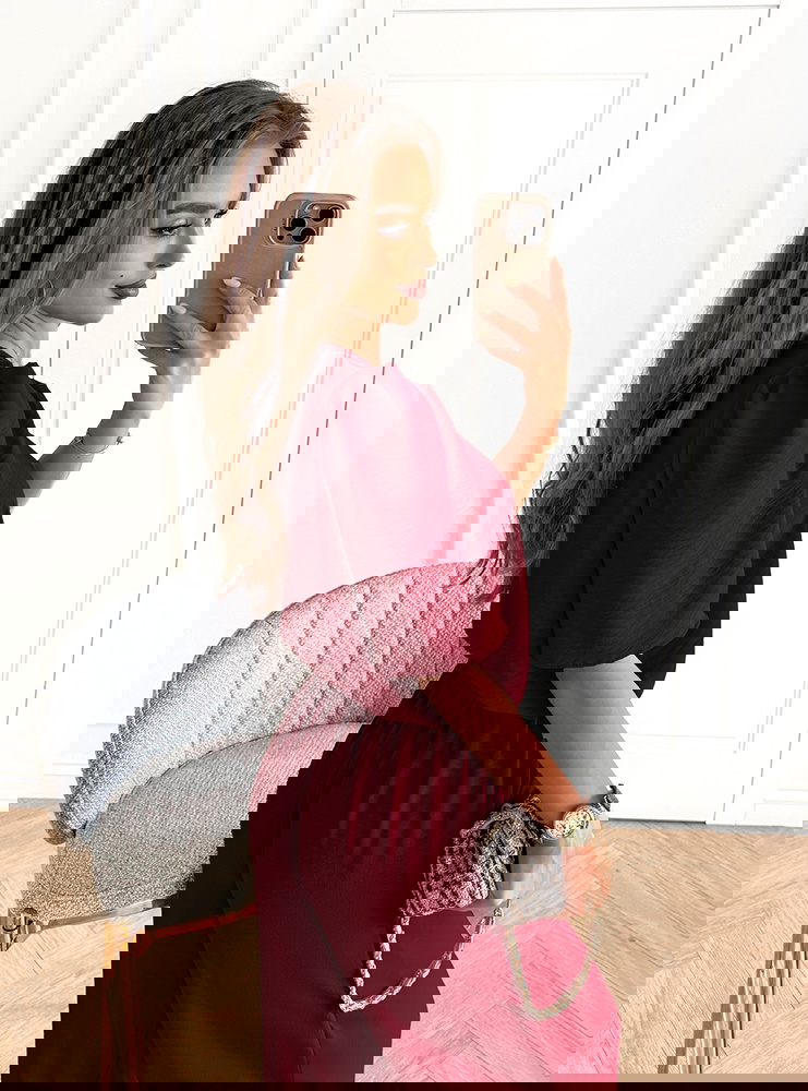 Bordowy komplet bluzka i szerokie...