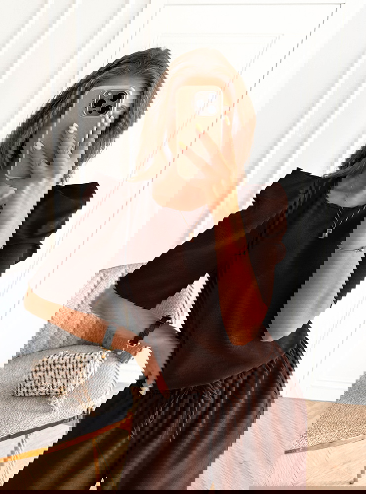 Czekoladowy komplet bluzka i szerokie...