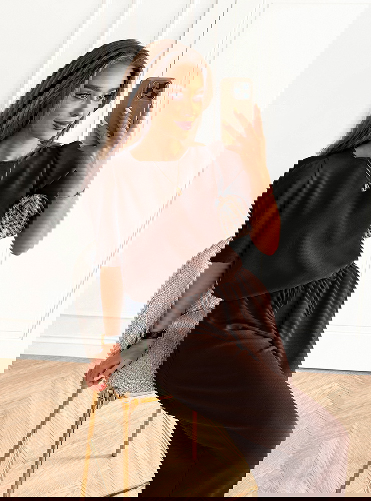 Czekoladowy komplet bluzka i szerokie...