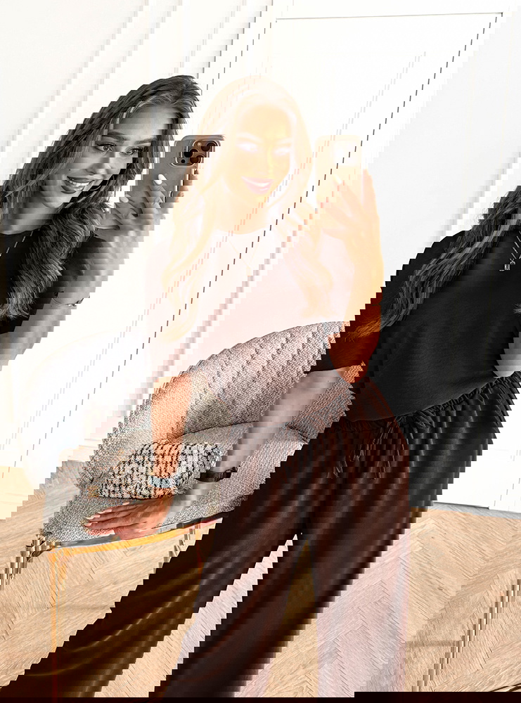 Czekoladowy komplet bluzka i szerokie...