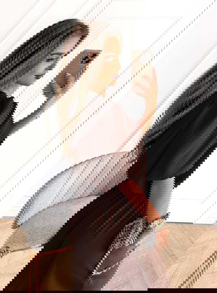 Czekoladowy komplet bluzka i szerokie...