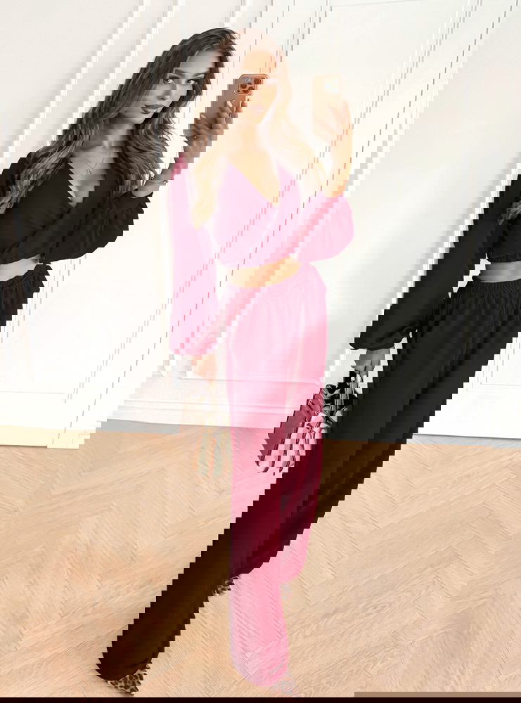 Bordowy komplet top z bufiastymi...