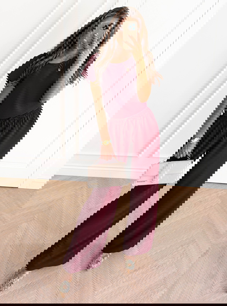 Bordowy komplet bluzka z krótkim...