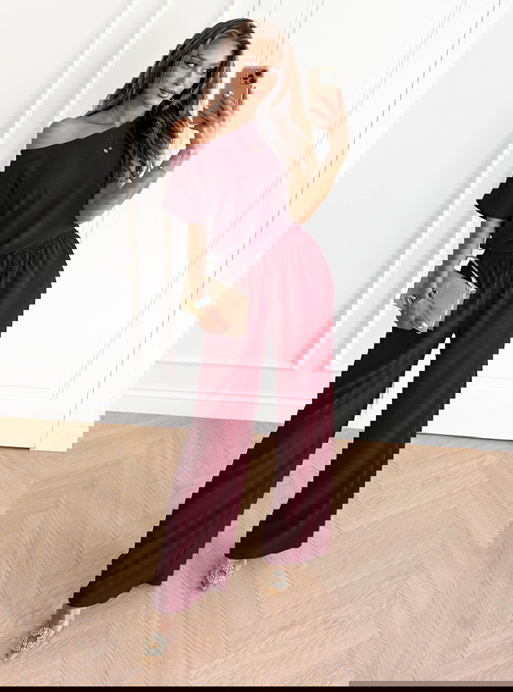 Bordowy komplet bluzka z krótkim...