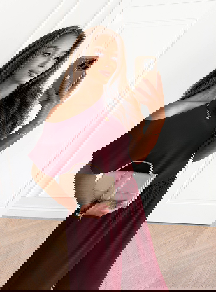 Bordowy komplet bluzka z krótkim...