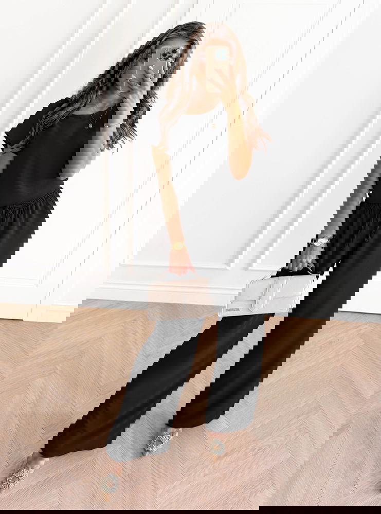 Czarny komplet bluzka z krótkim...