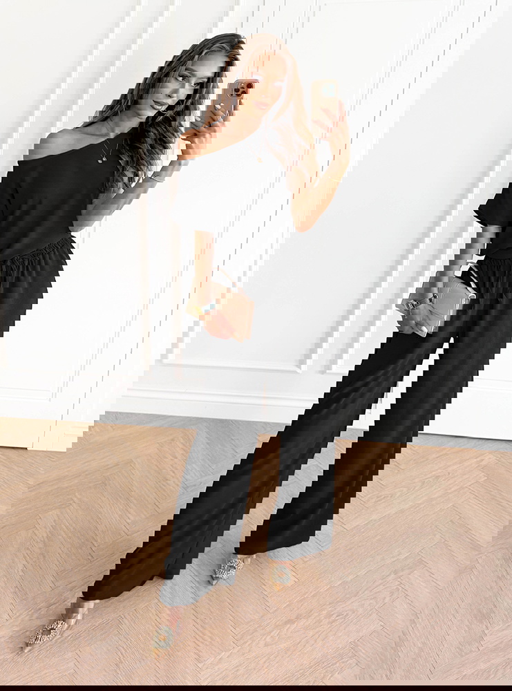 Czarny komplet bluzka z krótkim...