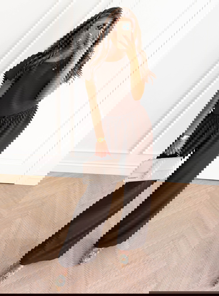 Czekoladowy komplet bluzka z krótkim...