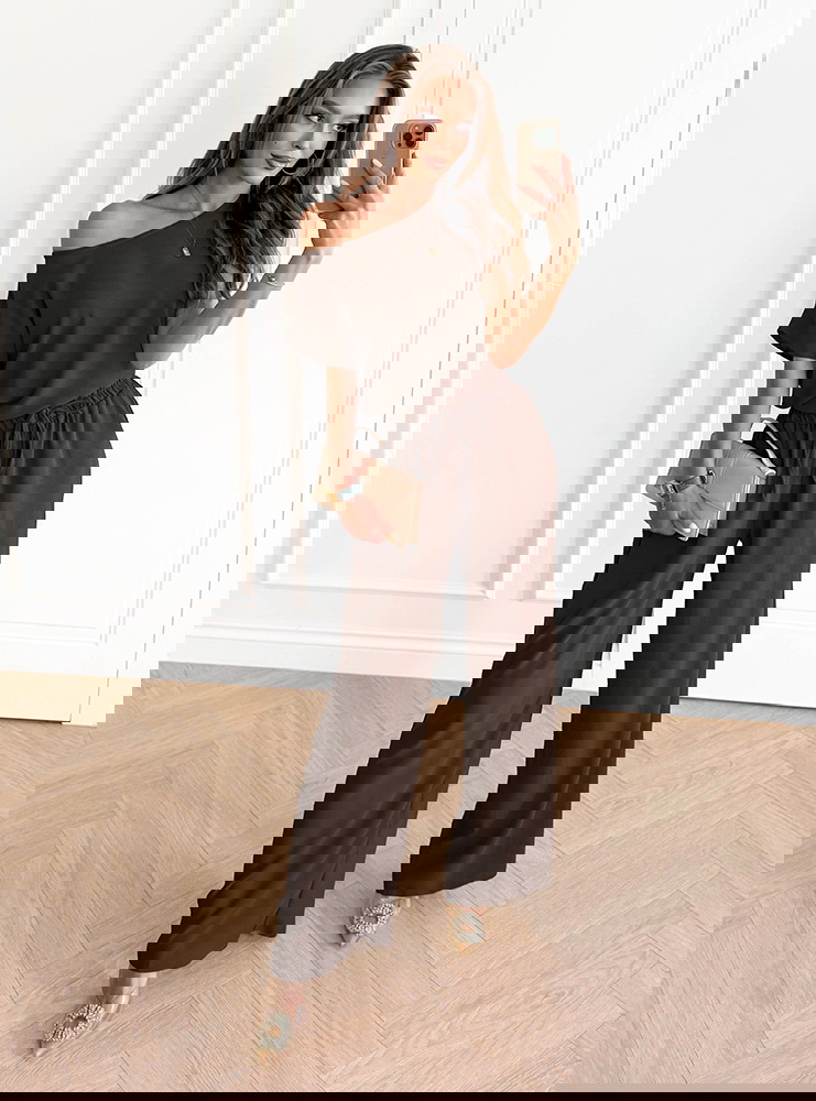 Czekoladowy komplet bluzka z krótkim...