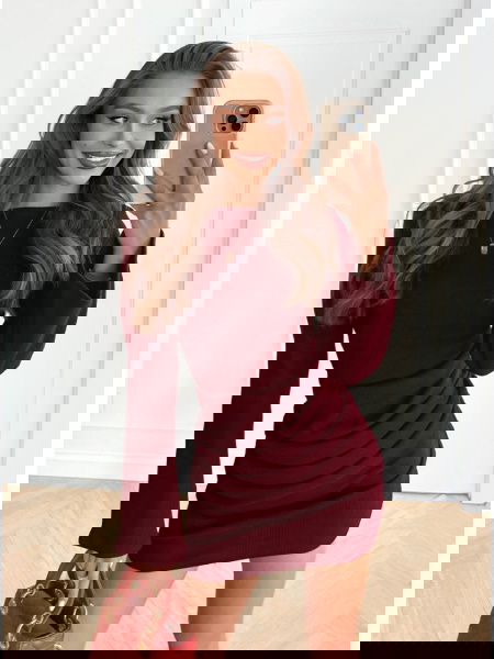 Bordowa prążkowana sukienka... 2