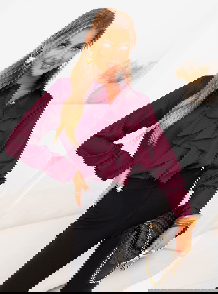 Bordowa koszula z żabotem Roxanne