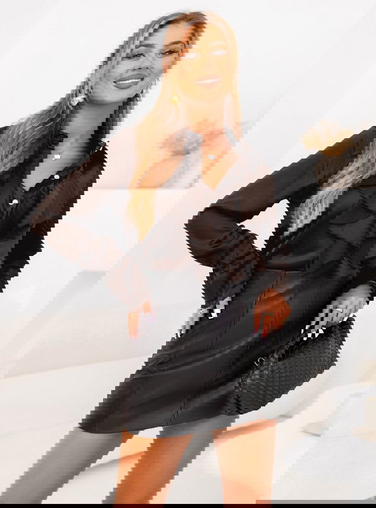 Czekoladowa koszula z żabotem Roxanne