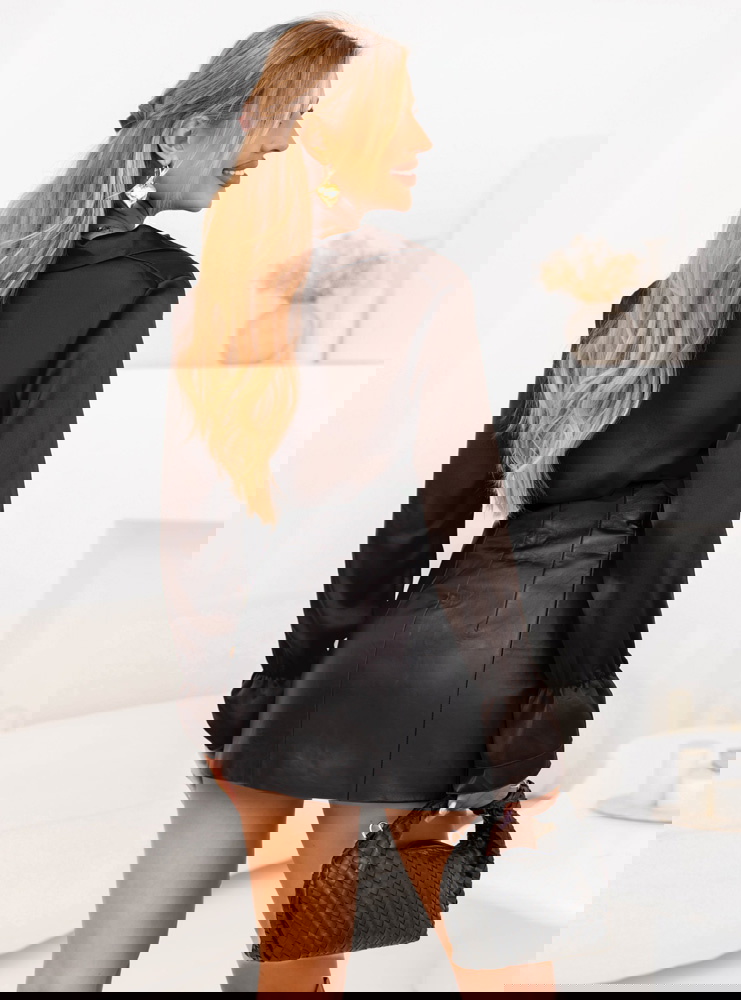 Czekoladowa koszula z żabotem Roxanne