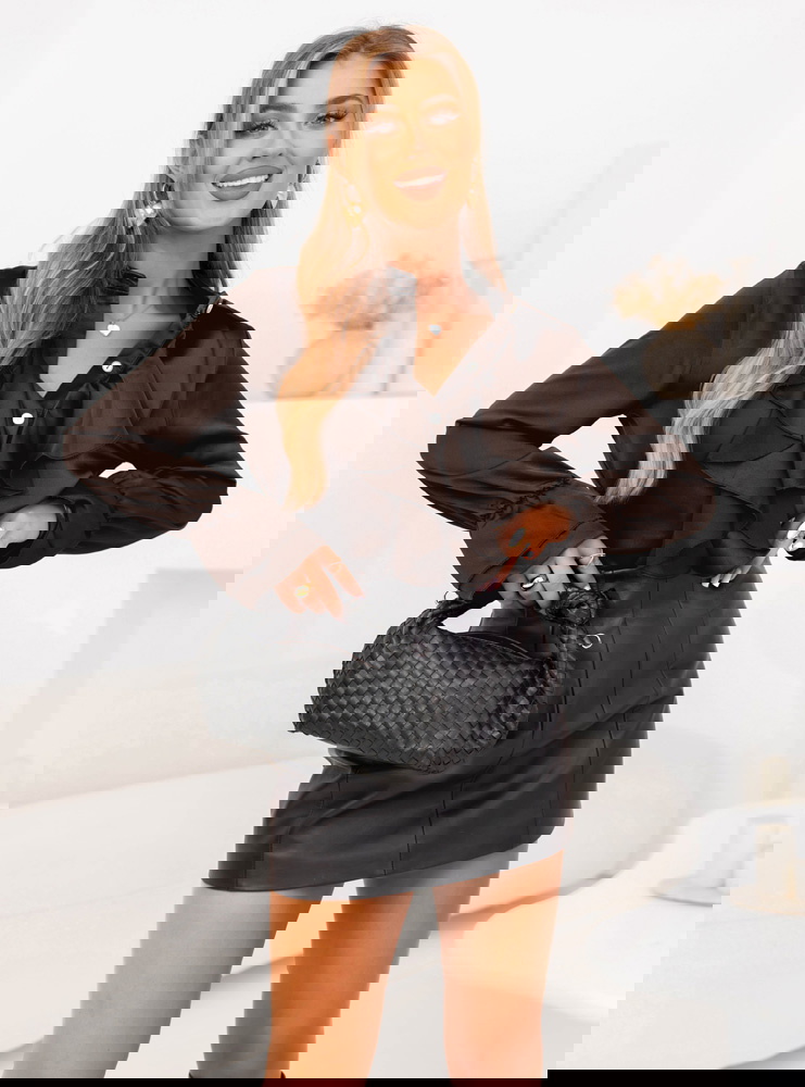 Czekoladowa koszula z żabotem Roxanne