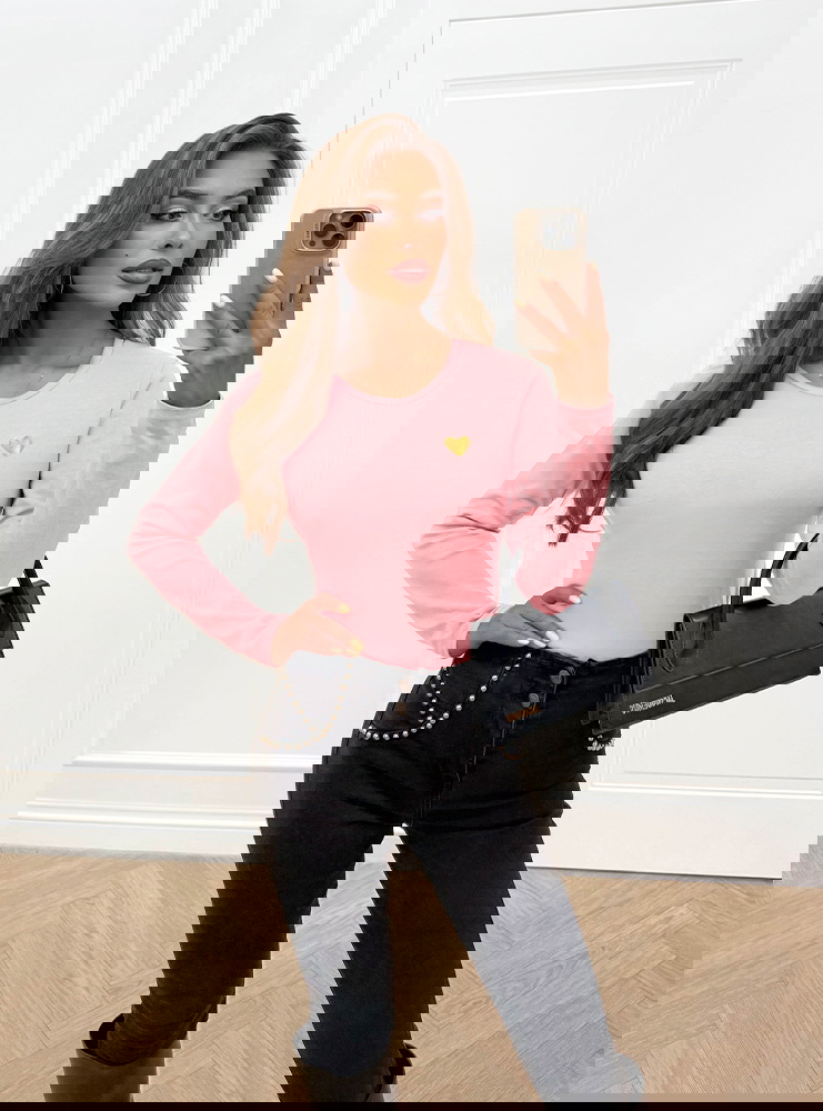 Pudrowa koszulka na długi rękaw z...