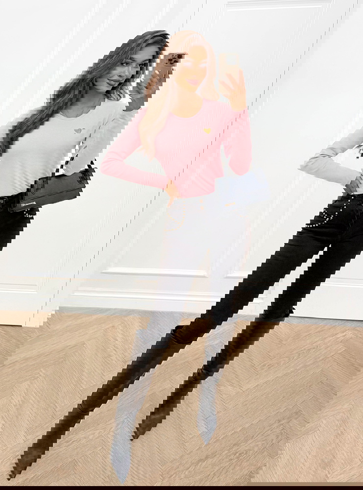 Pudrowa koszulka na długi rękaw z...