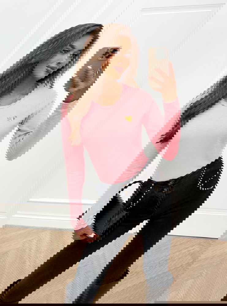 Pudrowa koszulka na długi rękaw z...