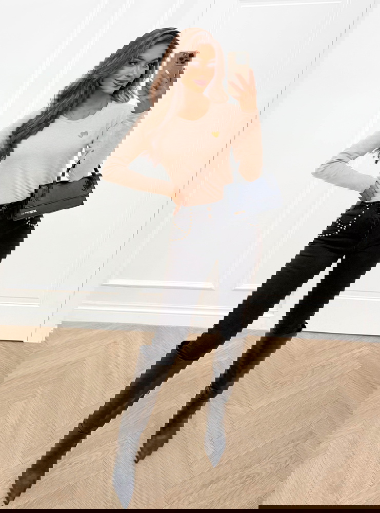 Jasnobeżowa koszulka na długi rękaw z...