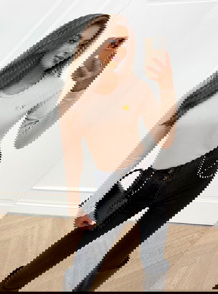 Jasnobeżowa koszulka na długi rękaw z...