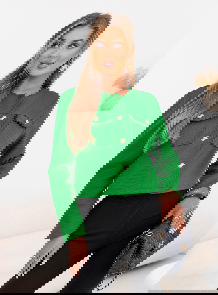 Zielona kurtka zapinana na guziki...