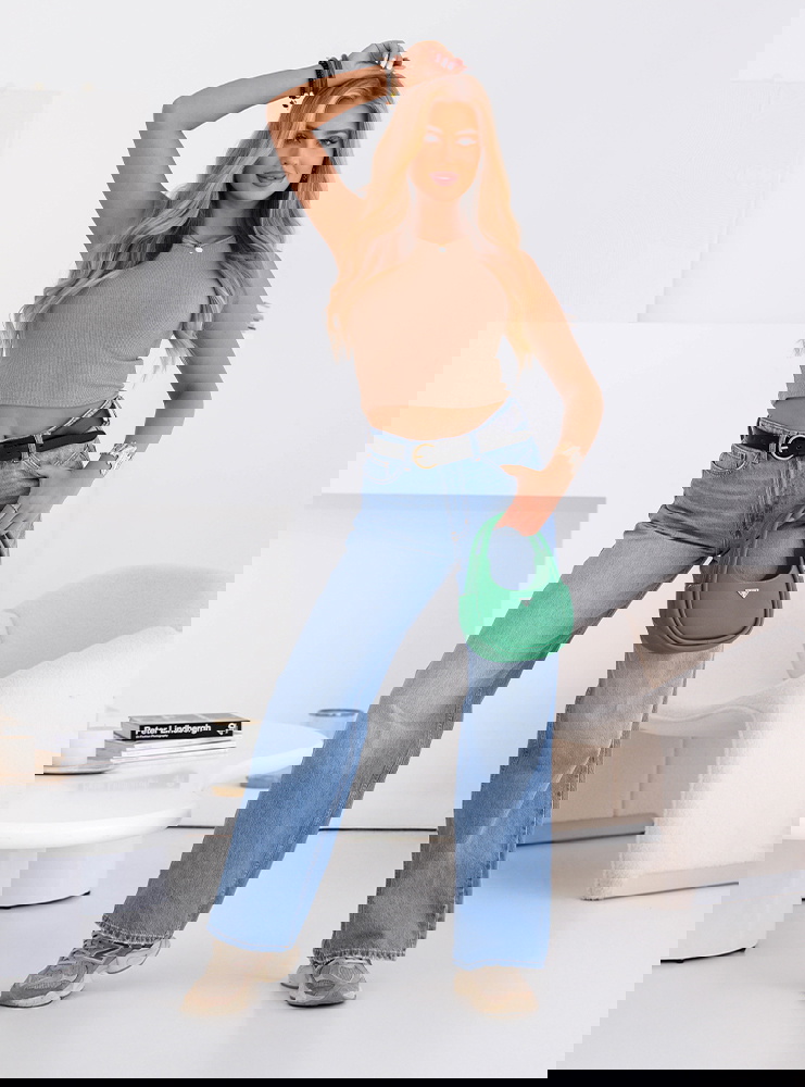 Beżowy prążkowany top na ramiączkach...