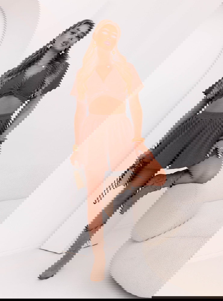 Komplet prążkowany top i szerokie...