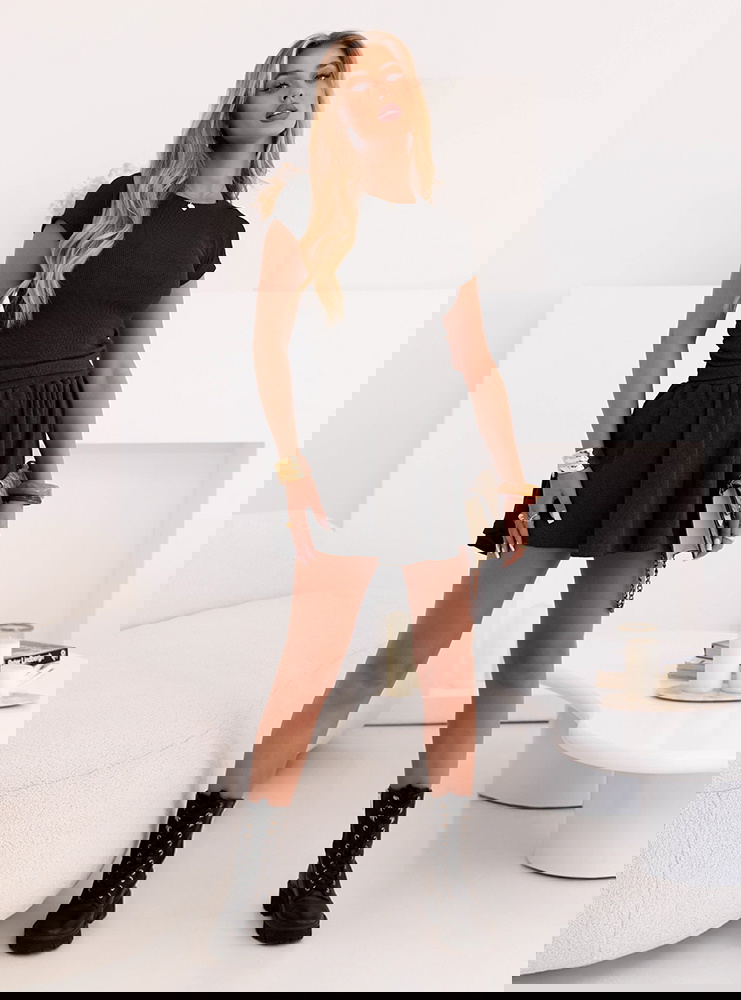 Czarny komplet prążkowany bluzka i...