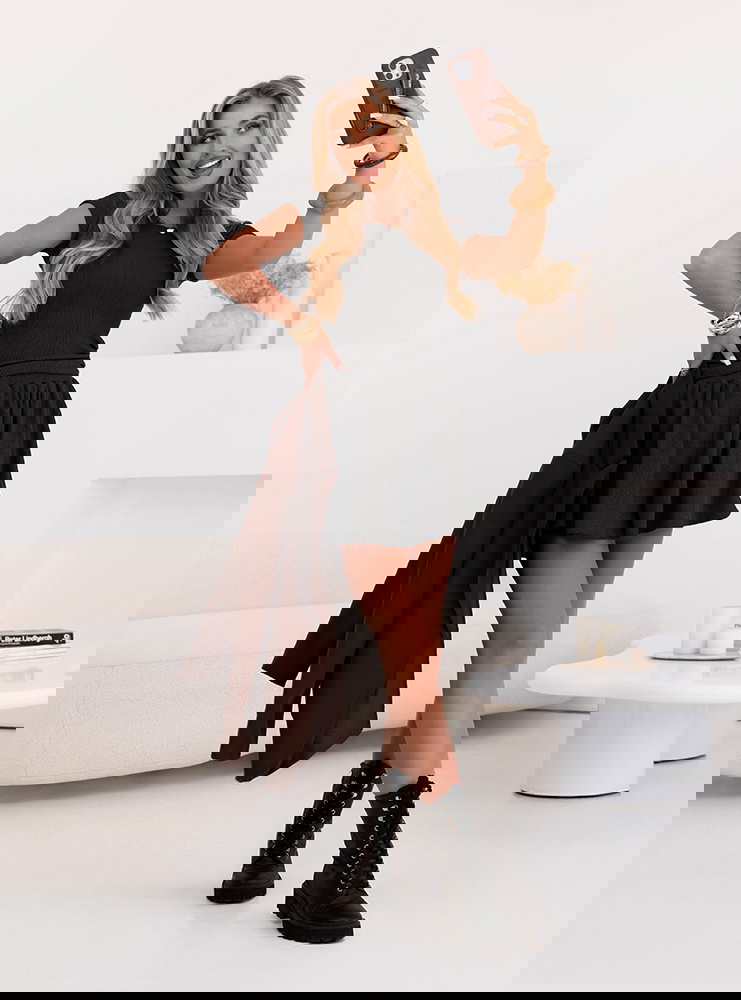 Czarny komplet prążkowany bluzka i...