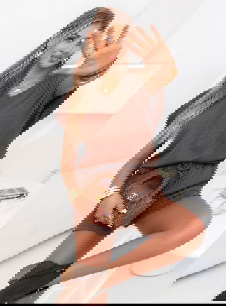 Prążkowany komplet top i spodenki z...