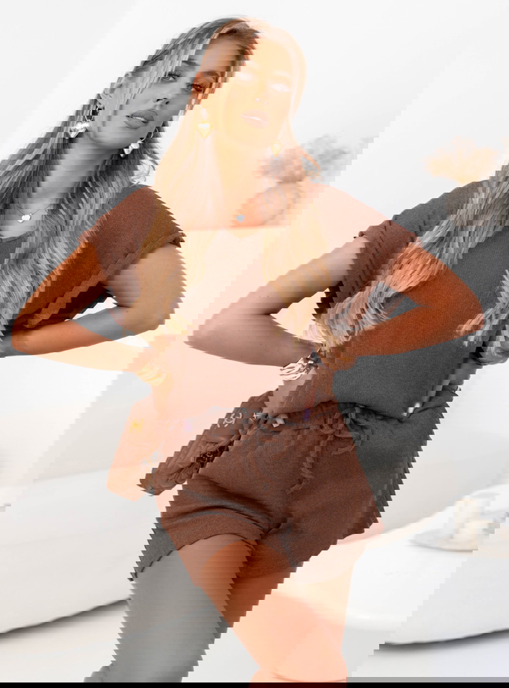 Prążkowany komplet top i spodenki z...