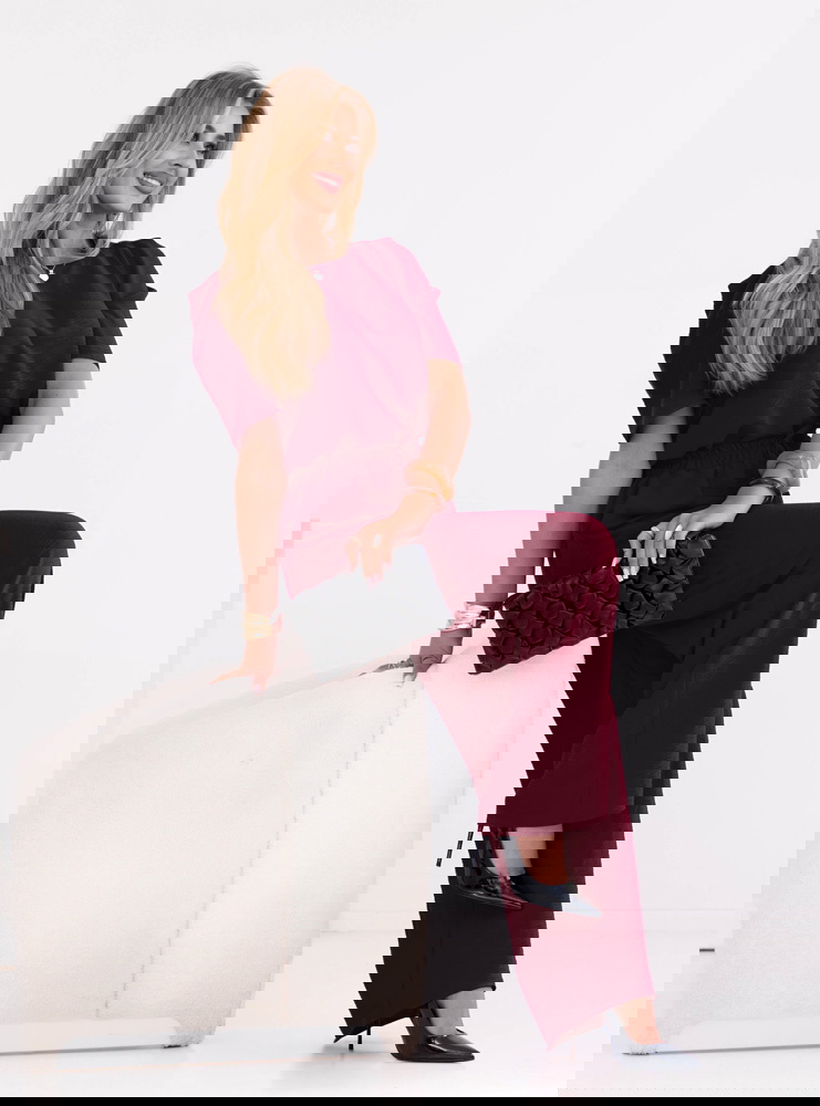 Bordowy komplet bluzka i szerokie...