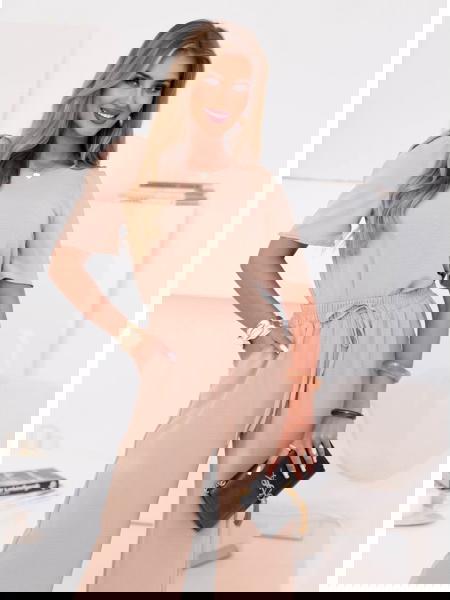 Beżowy komplet bluzka i...