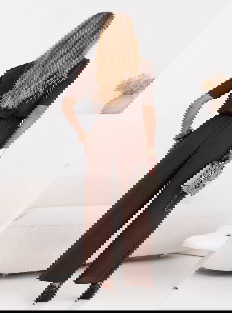 Czekoladowy komplet bluzka i szerokie...