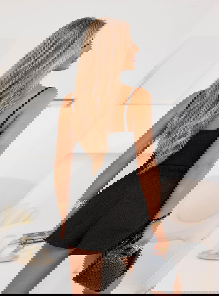 Czarny prążkowany komplet bluzka na...