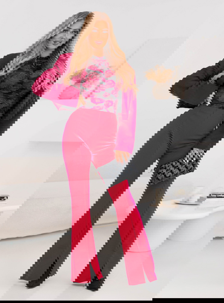 Malinowe spodnie typu dzwony z...