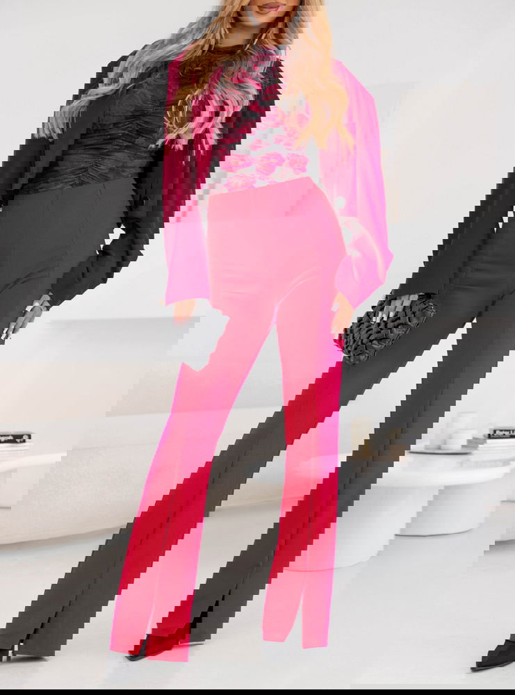 Malinowe spodnie typu dzwony z...