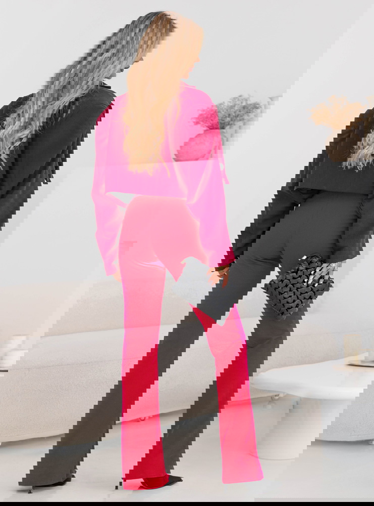 Malinowe spodnie typu dzwony z...