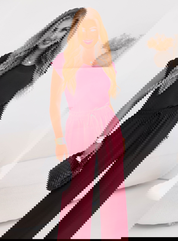 Bordowy komplet bluzka z krótkim...