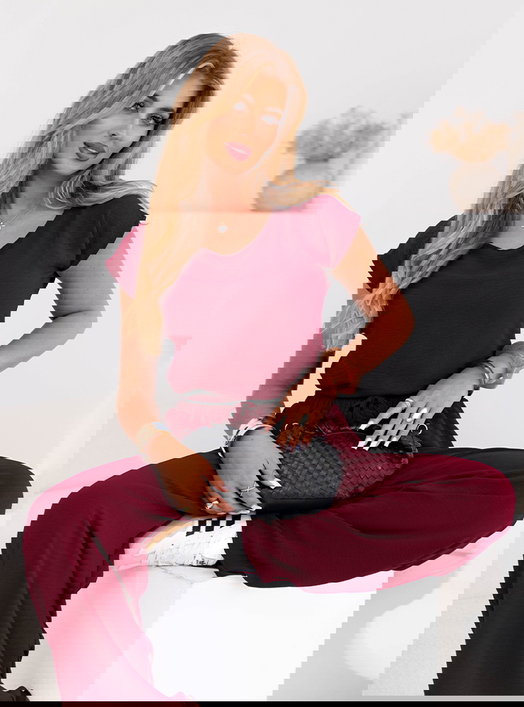 Bordowy komplet bluzka z krótkim...