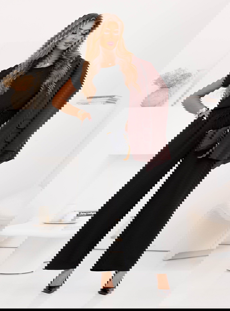 Czarny komplet bluzka z krótkim...