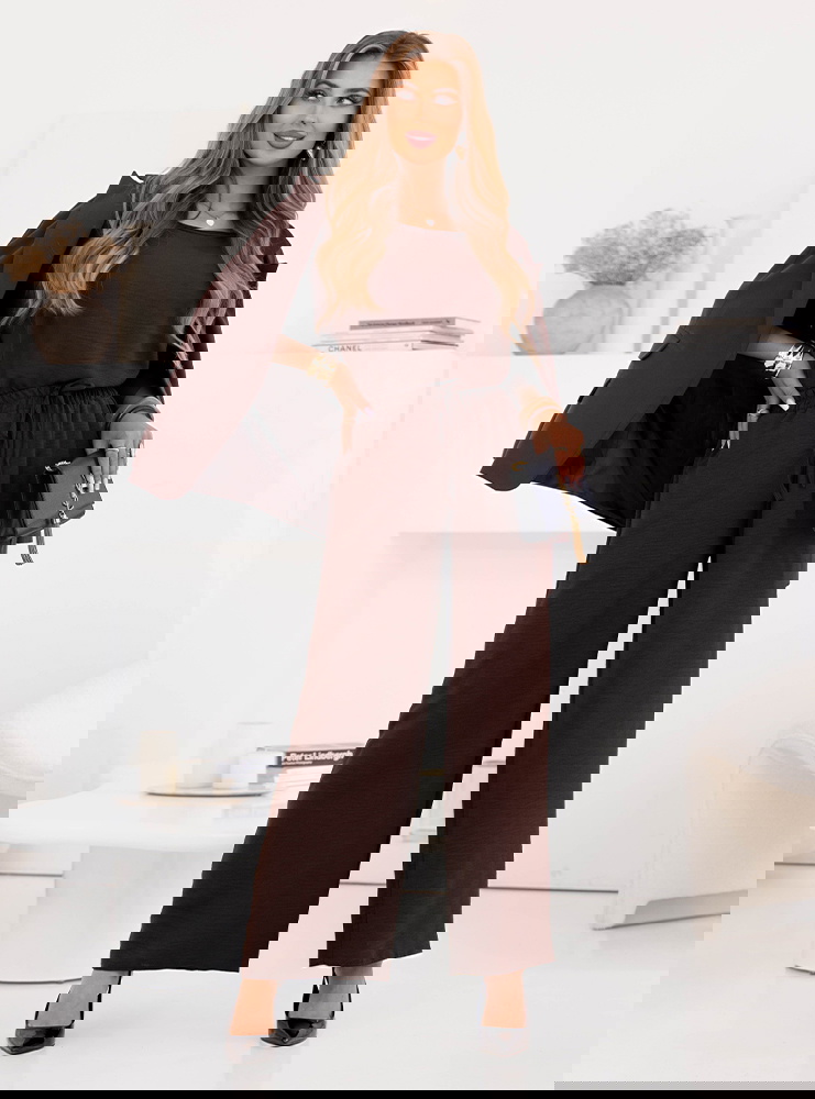 Czekoladowy komplet bluzka z krótkim...