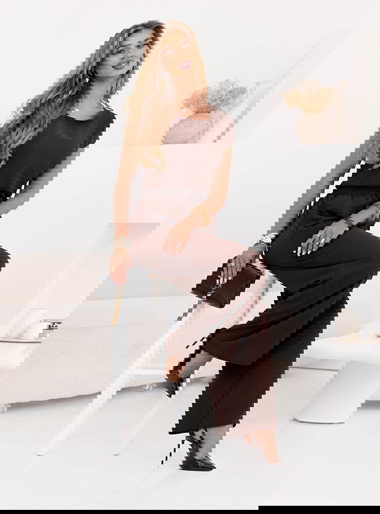 Czekoladowy komplet bluzka z krótkim...