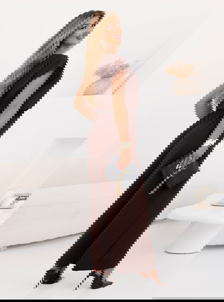 Czekoladowy komplet bluzka z krótkim...