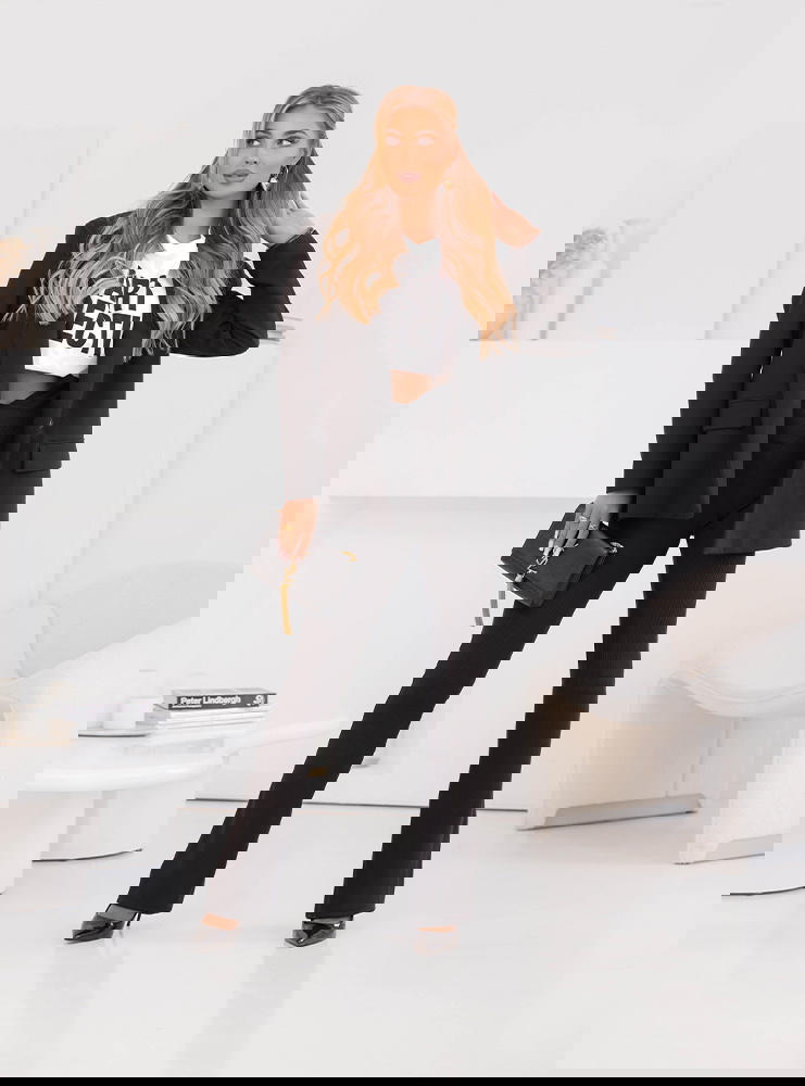 Czarne prążkowane spodnie z długimi...