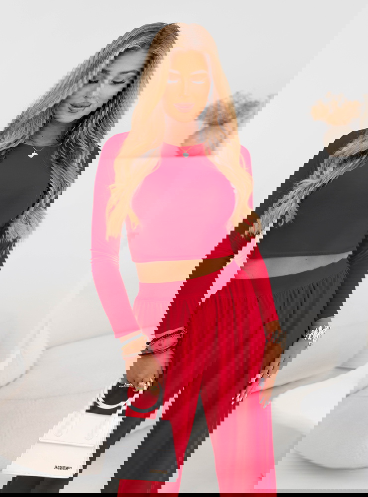 Malinowy komplet bluzka i szerokie...