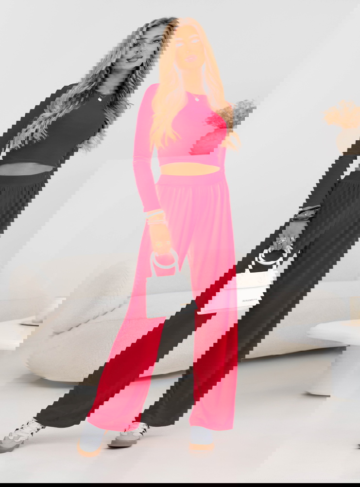 Malinowy komplet bluzka i szerokie...