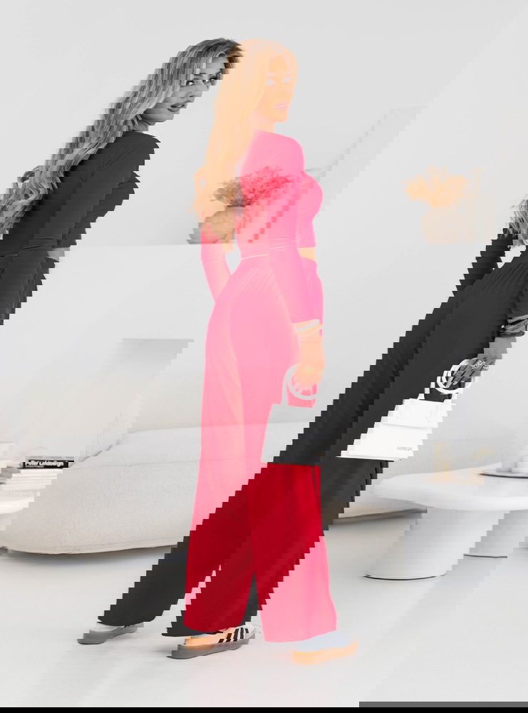 Malinowy komplet bluzka i szerokie...