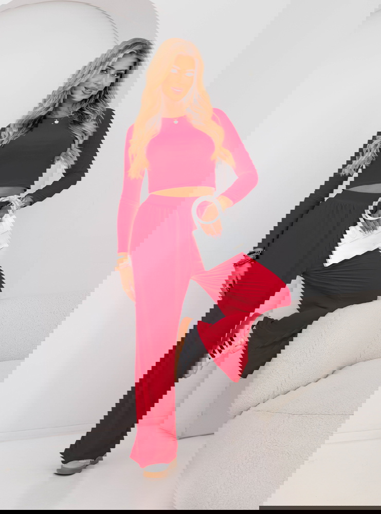 Malinowy komplet bluzka i szerokie...