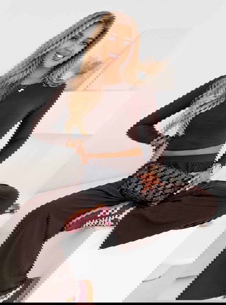 Czekoladowy komplet bluzka i szerokie...